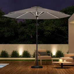 Living And Home 3M Large Garden Led Parasol Outdoor Beach Umbrella With Light Sun Shade Crank Tilt With Round Base, Light Grey - thumbnail 2
