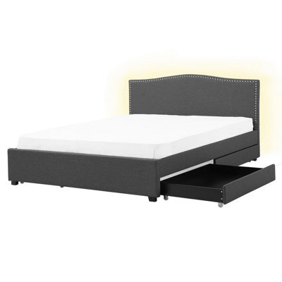 Beliani Bed With Storage Drawers Fabric Montpellier 160 X 200 Cm (Eu King Size) Led Dark Grey - image 1