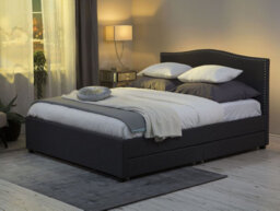 Beliani Bed With Storage Drawers Fabric Montpellier 160 X 200 Cm (Eu King Size) Led Dark Grey - thumbnail 2