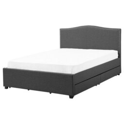 Beliani Bed With Storage Drawers Fabric Montpellier 160 X 200 Cm (Eu King Size) Led Dark Grey - thumbnail 5