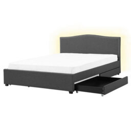 Beliani Bed With Storage Drawers Fabric Montpellier 160 X 200 Cm (Eu King Size) Led Dark Grey - thumbnail 1