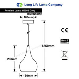 Long Life Lamps Company Modern Grey Metal Ceiling Pendant Light Droplet Shade M0060 - thumbnail 2