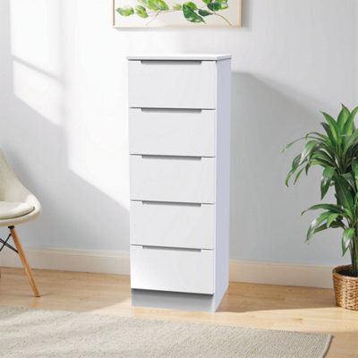 Messina Ready Assembled Matt White No Effect 5 Drawer Bedside Chest (H)1067mm (W)370mm (D)390mm - image 1