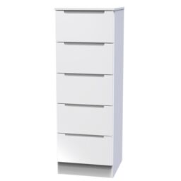 Messina Ready Assembled Matt White No Effect 5 Drawer Bedside Chest (H)1067mm (W)370mm (D)390mm - thumbnail 2