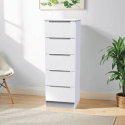 Messina Ready Assembled Matt White No Effect 5 Drawer Bedside Chest (H)1067mm (W)370mm (D)390mm - thumbnail 1