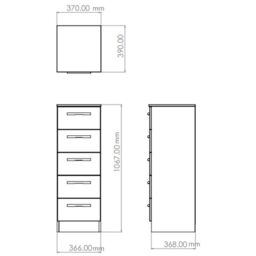 Messina Ready Assembled Matt White No Effect 5 Drawer Bedside Chest (H)1067mm (W)370mm (D)390mm - thumbnail 5
