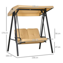 Outsunny 2 Seater Garden Outdoor Swing Chair Hammock W/ Adjustable Canopy - thumbnail 3