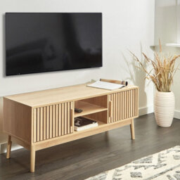 Wyld And Coco Nordichome Tv Stand, Light Brown, 2 Doors And 2 Shelves, W117 X D40 X H48Cm - thumbnail 2