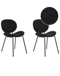 Beliani Set Of 2 Black Bouclé Armless Dining Chairs With Iron Legs - Modern Dining Room Seating - thumbnail 3