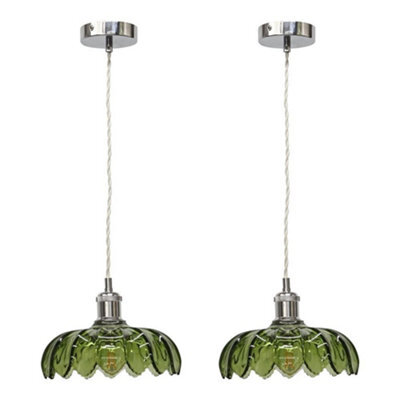 First Choice Lighting Set Of 2 Alice - Green Leaf Design Pendant Shades With Chrome Flex Set - image 1