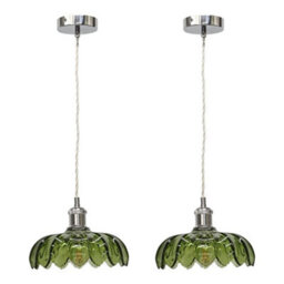 First Choice Lighting Set Of 2 Alice - Green Leaf Design Pendant Shades With Chrome Flex Set - thumbnail 1