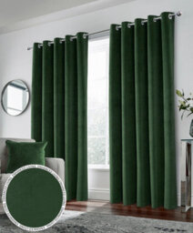 Luxury Enhanced Living Green Velvet, Supersoft, 100% Blackout, Thermal Pair Of Curtains With Eyelet Top - 66 X 72 Inch (168X183Cm)
