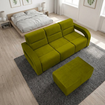 Upholstered Living Room Sofa Bed With Ottoman Foam Filling Wavy Springs Plastic Legs Wooden Frame Green - image 1