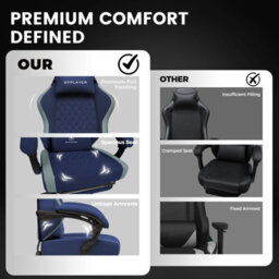 Luckracer Fabric Gaming Chair With Footrest, Ergonomic Computer Desk Chair With Pocket Spring Cushion Home Office Chair, Dark Blue - thumbnail 5