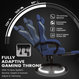 Luckracer Fabric Gaming Chair With Footrest, Ergonomic Computer Desk Chair With Pocket Spring Cushion Home Office Chair, Dark Blue - thumbnail 7