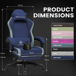 Luckracer Fabric Gaming Chair With Footrest, Ergonomic Computer Desk Chair With Pocket Spring Cushion Home Office Chair, Dark Blue - thumbnail 9