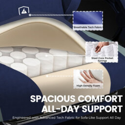 Luckracer Fabric Gaming Chair With Footrest, Ergonomic Computer Desk Chair With Pocket Spring Cushion Home Office Chair, Dark Blue - thumbnail 8