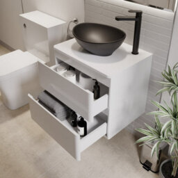 Affine 600mm Bathroom Countertop Vanity Unit Oval Basin Sink Wall Hung Gloss White - thumbnail 3