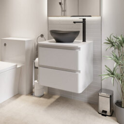 Affine 600mm Bathroom Countertop Vanity Unit Oval Basin Sink Wall Hung Gloss White - thumbnail 1