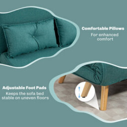 Wyld Haus Baroma Tadi Linen-Look Green 2-Seater Sofa Bed - Click-Clack, 5-Position Backrest, Small Double Bed - thumbnail 8