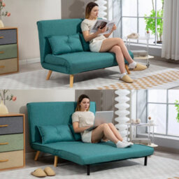 Wyld Haus Baroma Tadi Linen-Look Green 2-Seater Sofa Bed - Click-Clack, 5-Position Backrest, Small Double Bed - thumbnail 9
