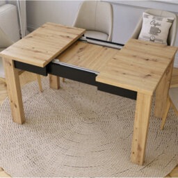 Heze Furniture Fonte 85 Modern Extending Dining Table - Artisan Oak & Black - thumbnail 4