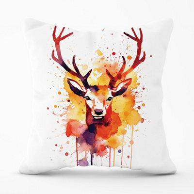 Warren Reed Designer Watercolour Stag Face Cushions 45Cm X 45Cm - image 1