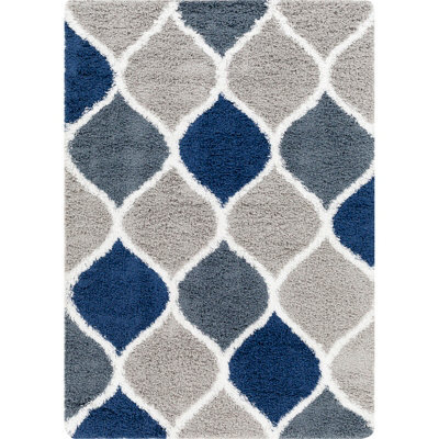 Livabliss Urban Shaggy-Modern Grey Charcoal Blue White Soft Plush Pile Living Bedroom Rug 160 X 220 Cm Easy Care, Non Shedding - image 1