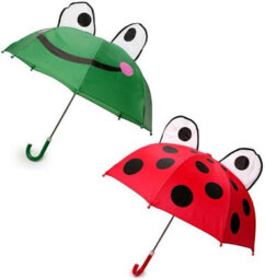Kav Kids Striped Dome Umbrella - Lightweight, Auto-Open, Windproof & Waterproof Parasol For Boys & Girls - Frog & Ladybug - thumbnail 1