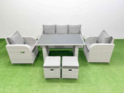 Fimous Outdoor Rattan Garden Furniture Dining Set 7-Seater Patio Rectangular Table 3 Seater Sofa Set With 2 Small Stools - thumbnail 1