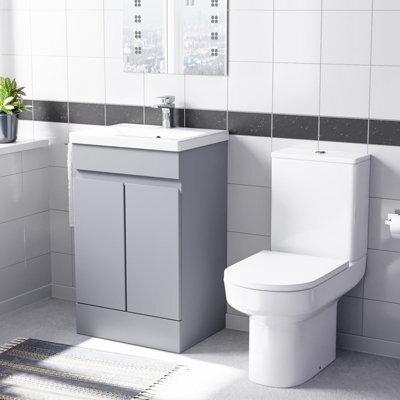 Nes Home Matte Grey 500mm Basin Vanity Unit & Rimless Close Coupled Toilet - image 1