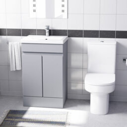 Nes Home Matte Grey 500mm Basin Vanity Unit & Rimless Close Coupled Toilet - thumbnail 2