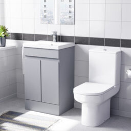 Nes Home Matte Grey 500mm Basin Vanity Unit & Rimless Close Coupled Toilet - thumbnail 1