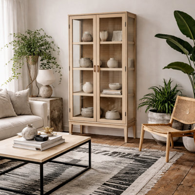 Wyld Haus Nakskov White Oak Panelled Display Cabinet With 2 Glass Doors, 1800 X 800 X 400 mm - image 1