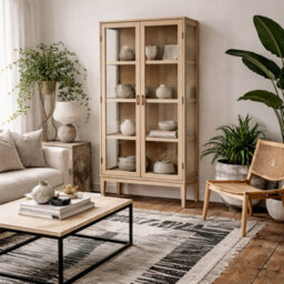 Wyld Haus Nakskov White Oak Panelled Display Cabinet With 2 Glass Doors, 1800 X 800 X 400 mm
