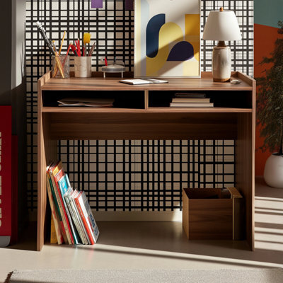 Sweeek - Wood Decor Desk With 2 Walnut Storage Compartments    L 90 X W 45 X H 78 Cm    Jules - image 1