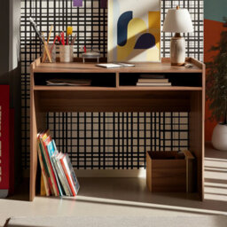 Sweeek - Wood Decor Desk With 2 Walnut Storage Compartments    L 90 X W 45 X H 78 Cm    Jules - thumbnail 1