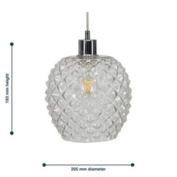 Set Of 2 Clear Textured Glass Globe Easy Fit Pendant Shades Ceiling Lightshades - thumbnail 2