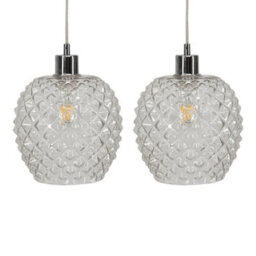 Set Of 2 Clear Textured Glass Globe Easy Fit Pendant Shades Ceiling Lightshades - thumbnail 1