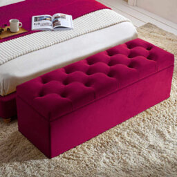 90Cm Chesterfield Ottoman Storage Box- Plush Velvet Shoe Bench - Red Chesterfield Upholstered Blanket Box