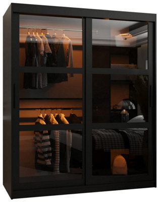 Arte Parma 150Cm Sliding Wardrobe In Sleek Black - Spacious Storage With Smoked Glass Doors - image 1