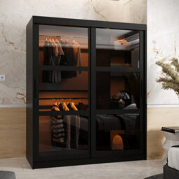 Arte Parma 150Cm Sliding Wardrobe In Sleek Black - Spacious Storage With Smoked Glass Doors - thumbnail 2