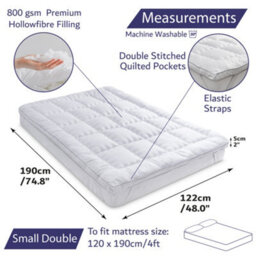 Home Treats Mattress Topper Small Double Thick Comfortable Quilted Bed Topper With Elastic Straps  1200mm X 1900mm - thumbnail 3