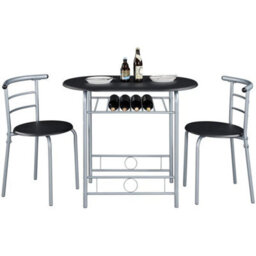 Black 3 Piece Dining Room Set Modern Round Table Set Of 2 For Kitchen, Living Room - thumbnail 1