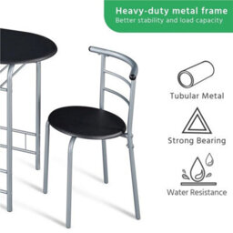 Black 3 Piece Dining Room Set Modern Round Table Set Of 2 For Kitchen, Living Room - thumbnail 5