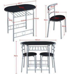 Black 3 Piece Dining Room Set Modern Round Table Set Of 2 For Kitchen, Living Room - thumbnail 2