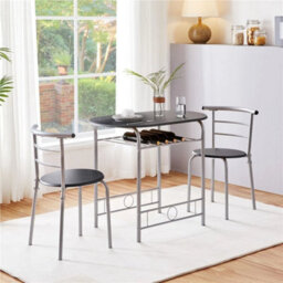 Black 3 Piece Dining Room Set Modern Round Table Set Of 2 For Kitchen, Living Room - thumbnail 3