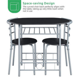 Black 3 Piece Dining Room Set Modern Round Table Set Of 2 For Kitchen, Living Room - thumbnail 6
