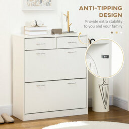 Wyld Haus Fafina White Slim Shoe Cabinet With 2 Flip Drawers, 2 Top Drawers And Adjustable Shelves - Holds 12 Pairs - thumbnail 7