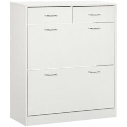 Wyld Haus Fafina White Slim Shoe Cabinet With 2 Flip Drawers, 2 Top Drawers And Adjustable Shelves - Holds 12 Pairs - thumbnail 2